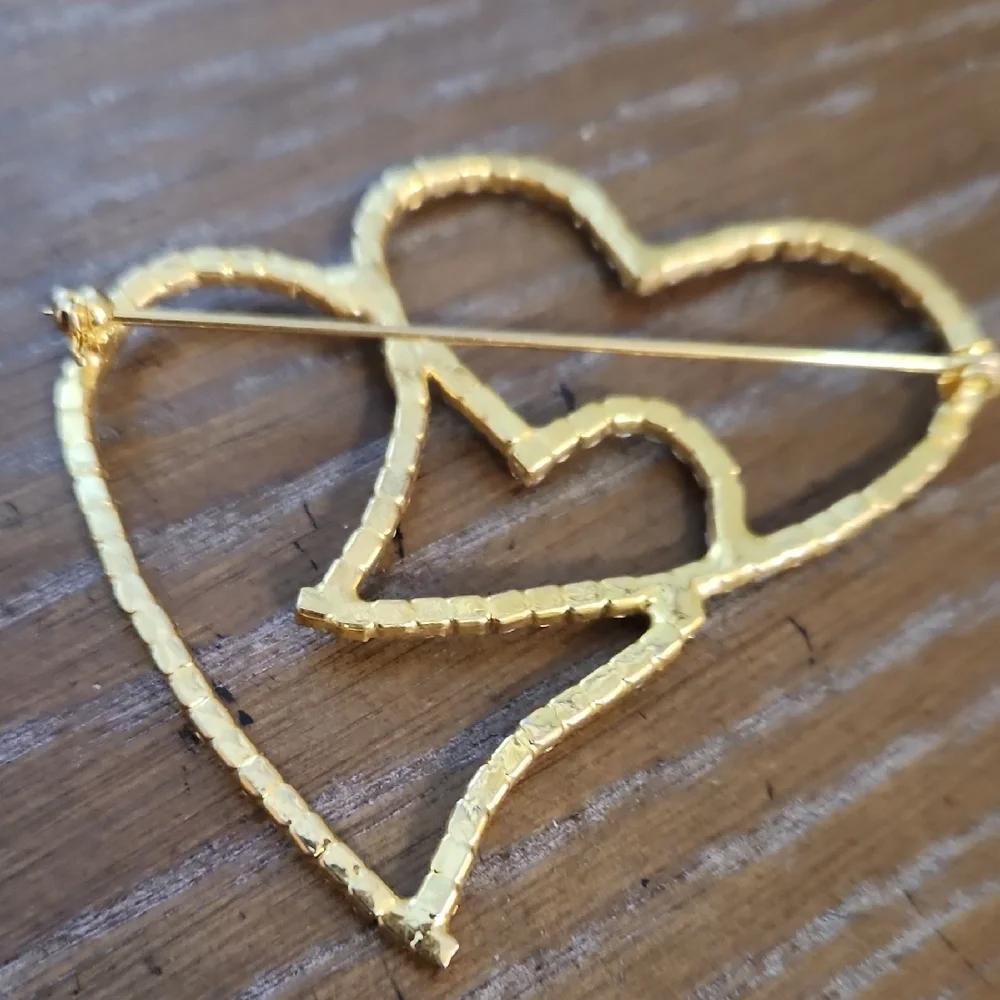 Gold Heart-Shaped Brooch with Crystals